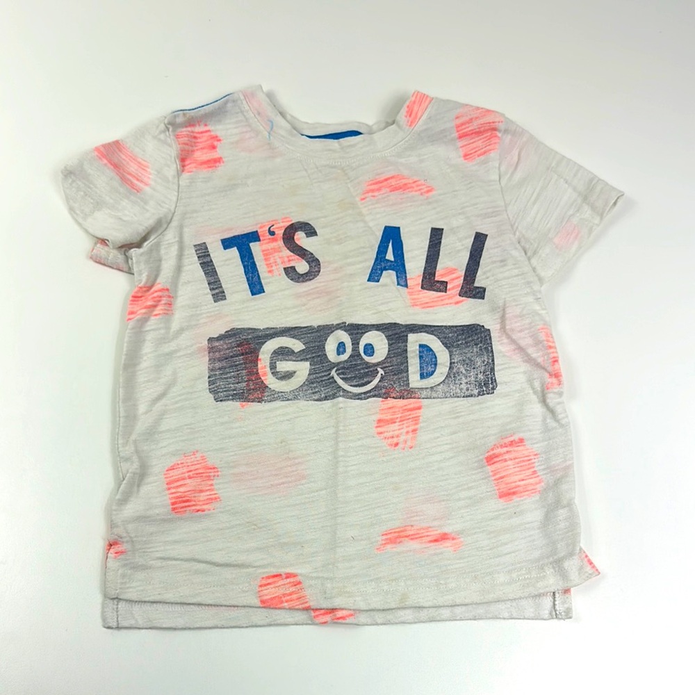 CAT & JACK “It’s All Good” Children’s 3T T Shirt White Pink Smiley Face Cute